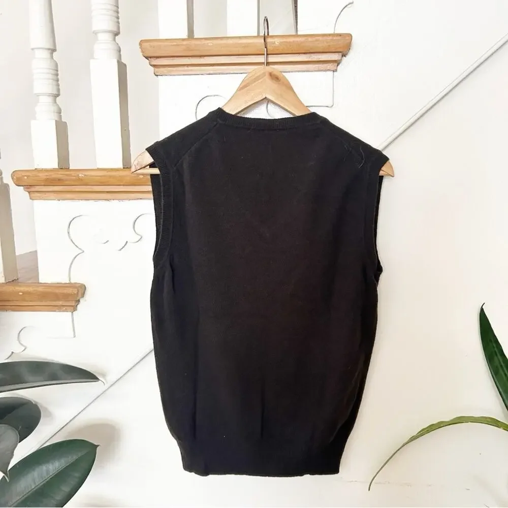 United Colors of Benetton V-Neckline Sweater Vest Brown Knit Classic Fit Size S